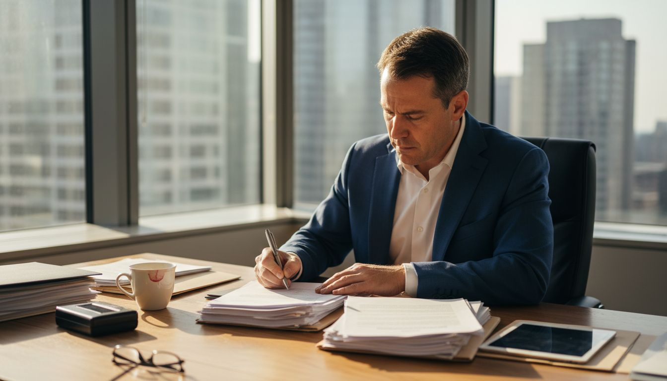 Business owner signing contract with notary stamp