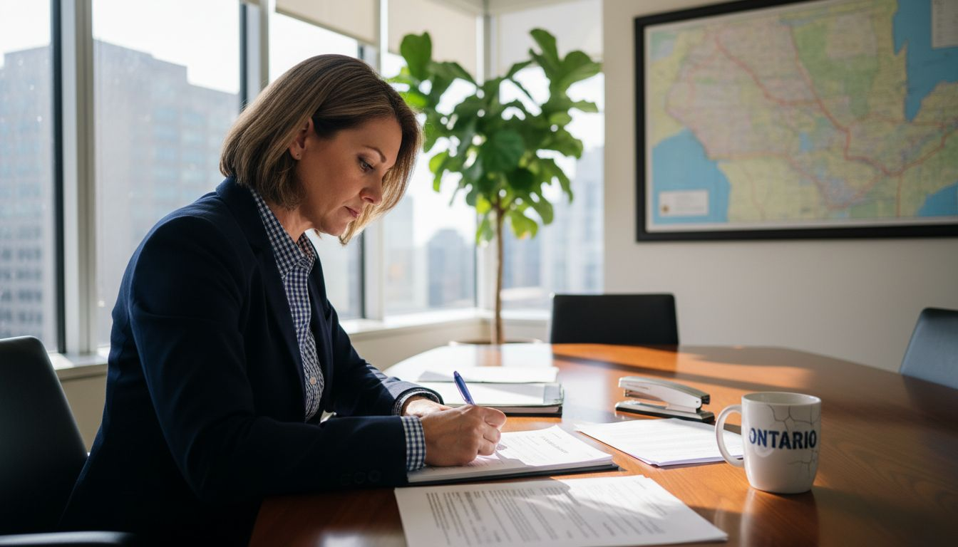 Paralegal fills out affidavit in Ontario law office