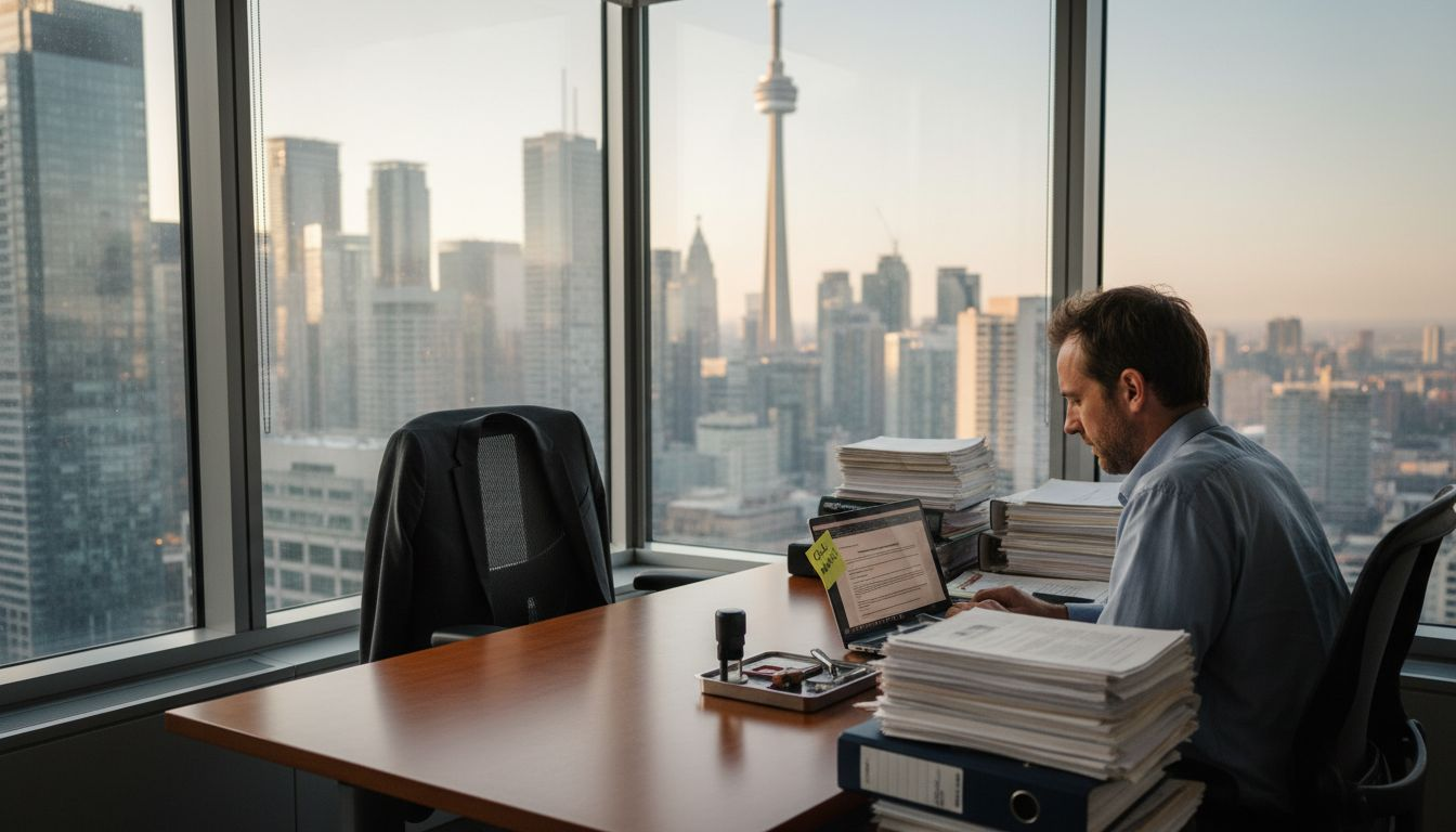 Ontario notary processing documents in office