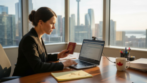 Notary working in Toronto corner office