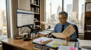 Ontario notary reviewing online documents