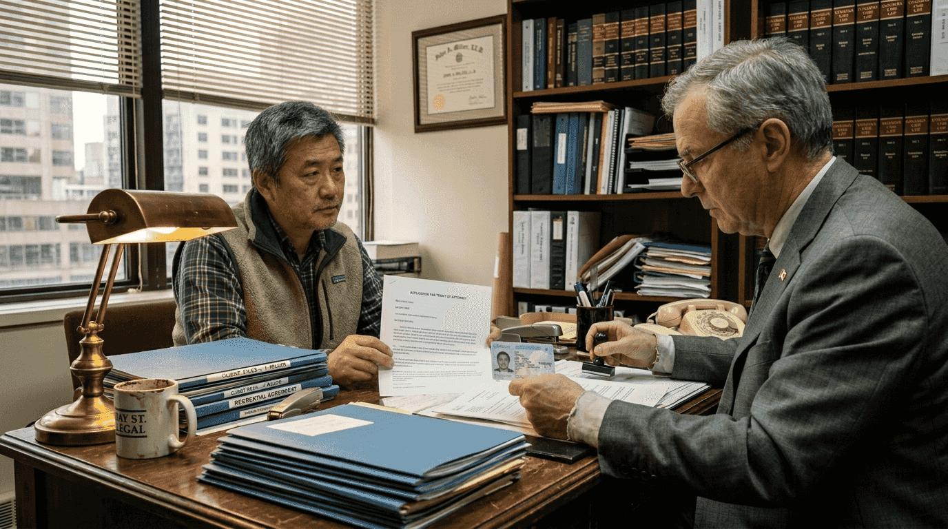 Applicant meeting notary in Ontario law office