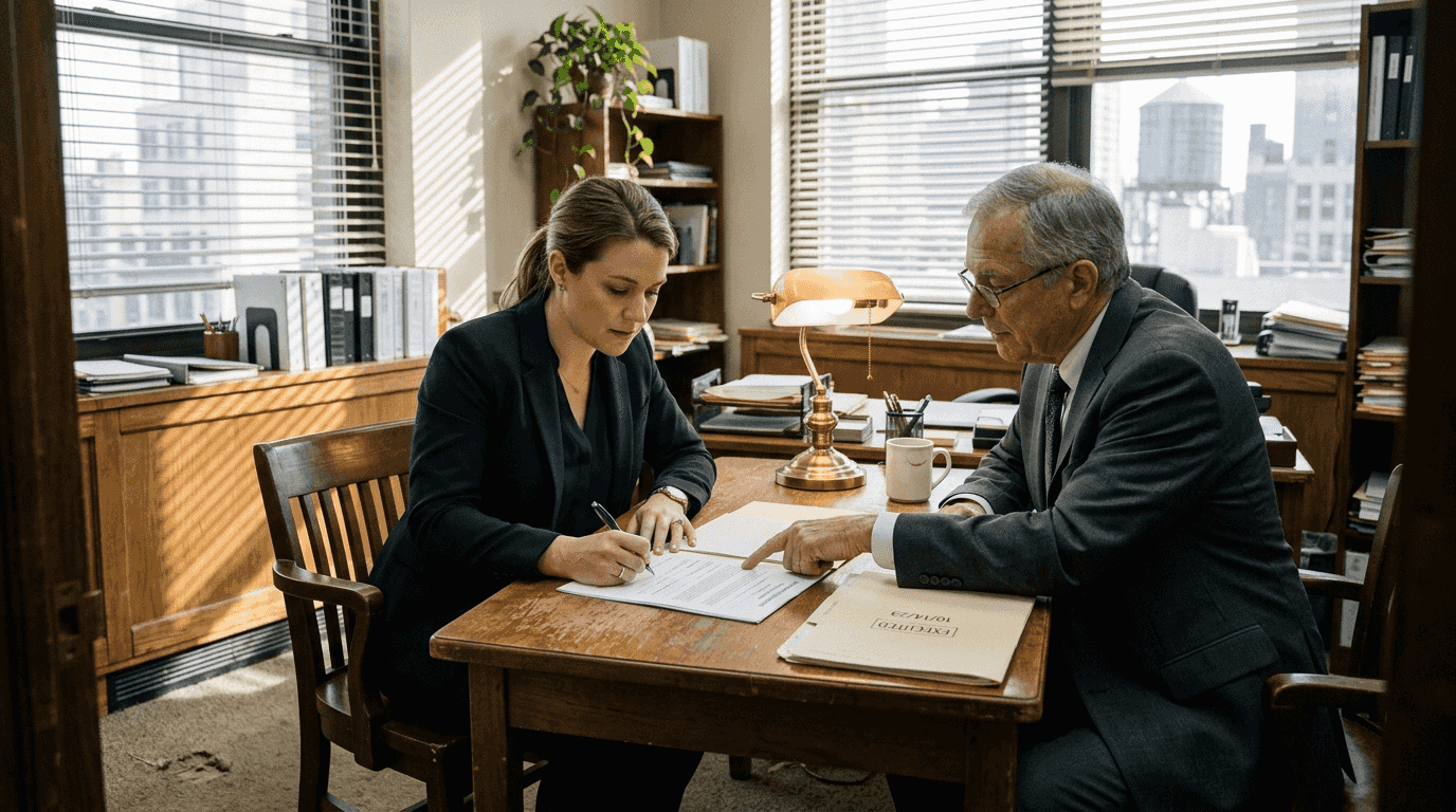 Client signing document with notary in Ontario office