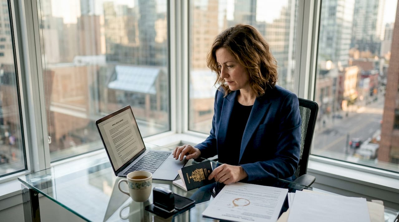 Digital notary verifying ID in Toronto office