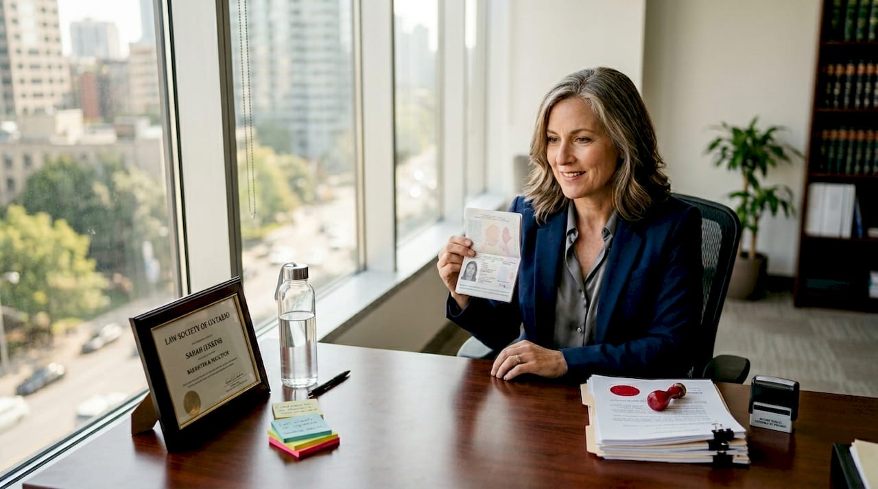 Lawyer notarizing remotely in Ontario office