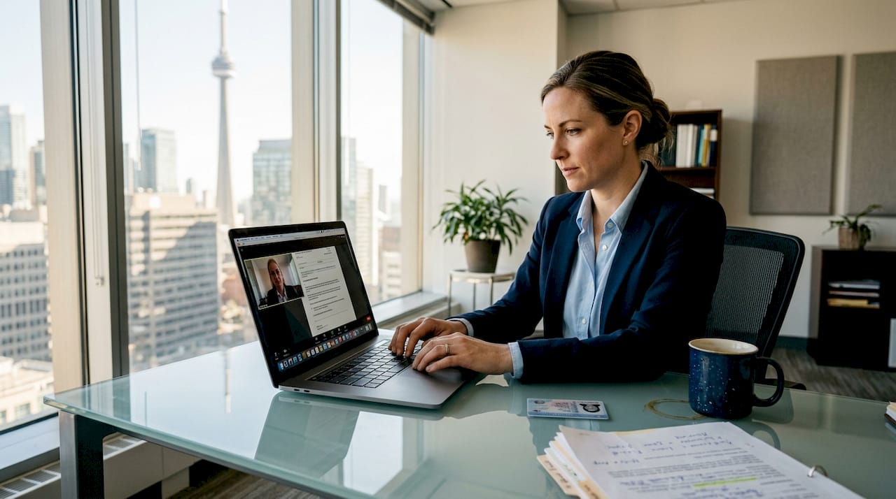 Ontario business owner in online notary session