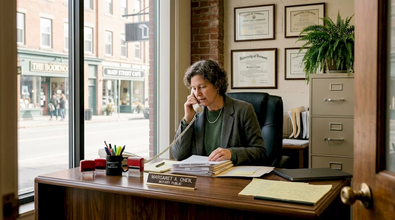 Ontario notary at work in community office