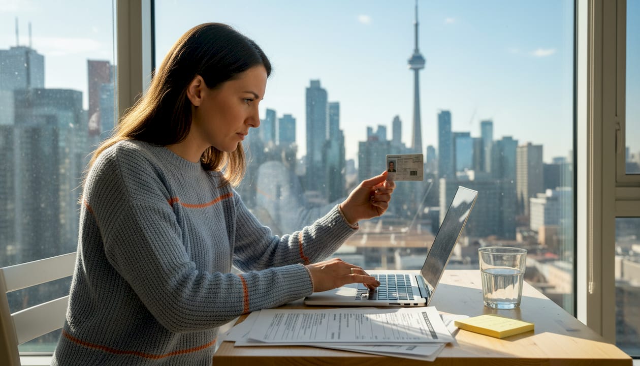 Woman preparing documents for online notary appointment