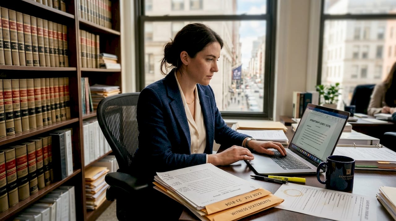 Legal assistant reviewing affidavit draft Ontario