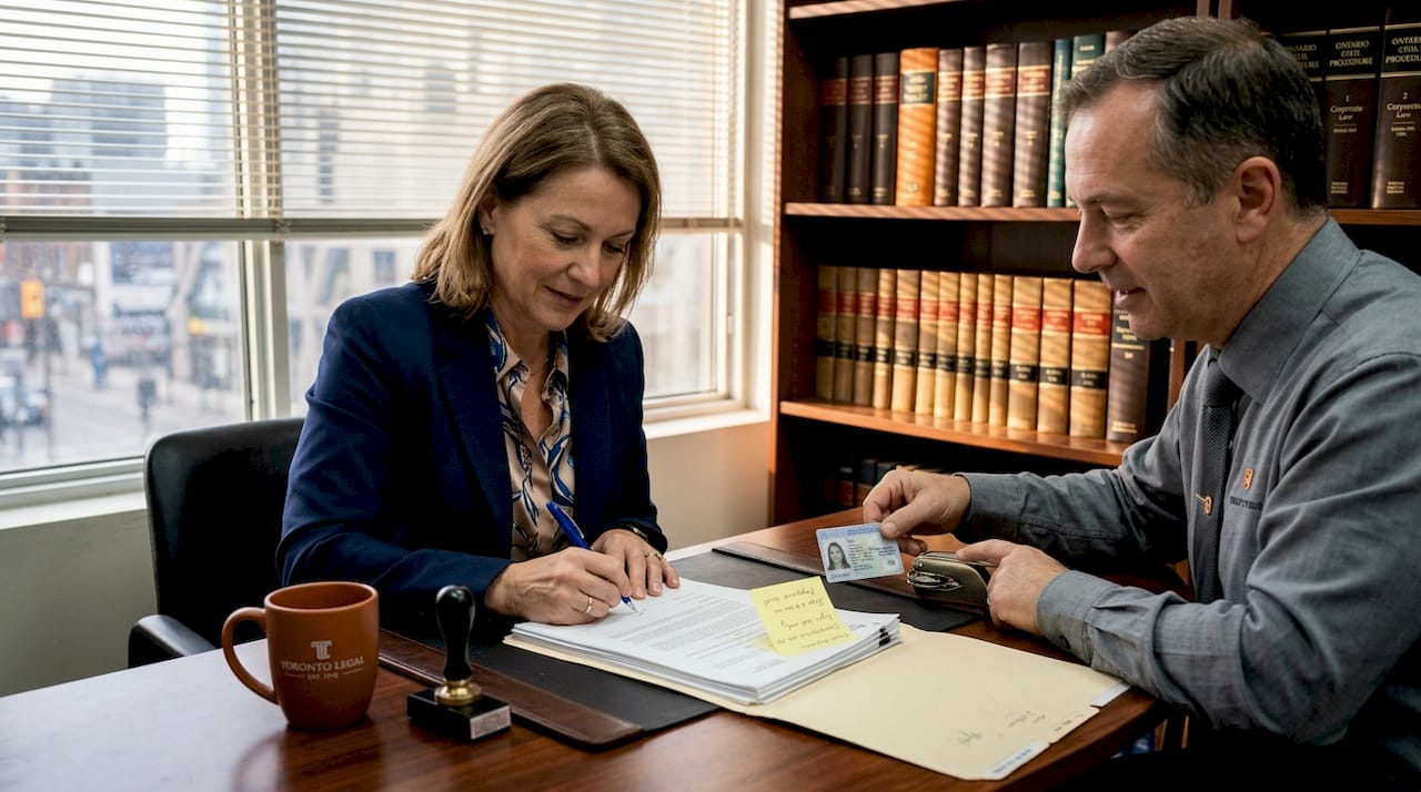 Notary verifying affidavit signing process