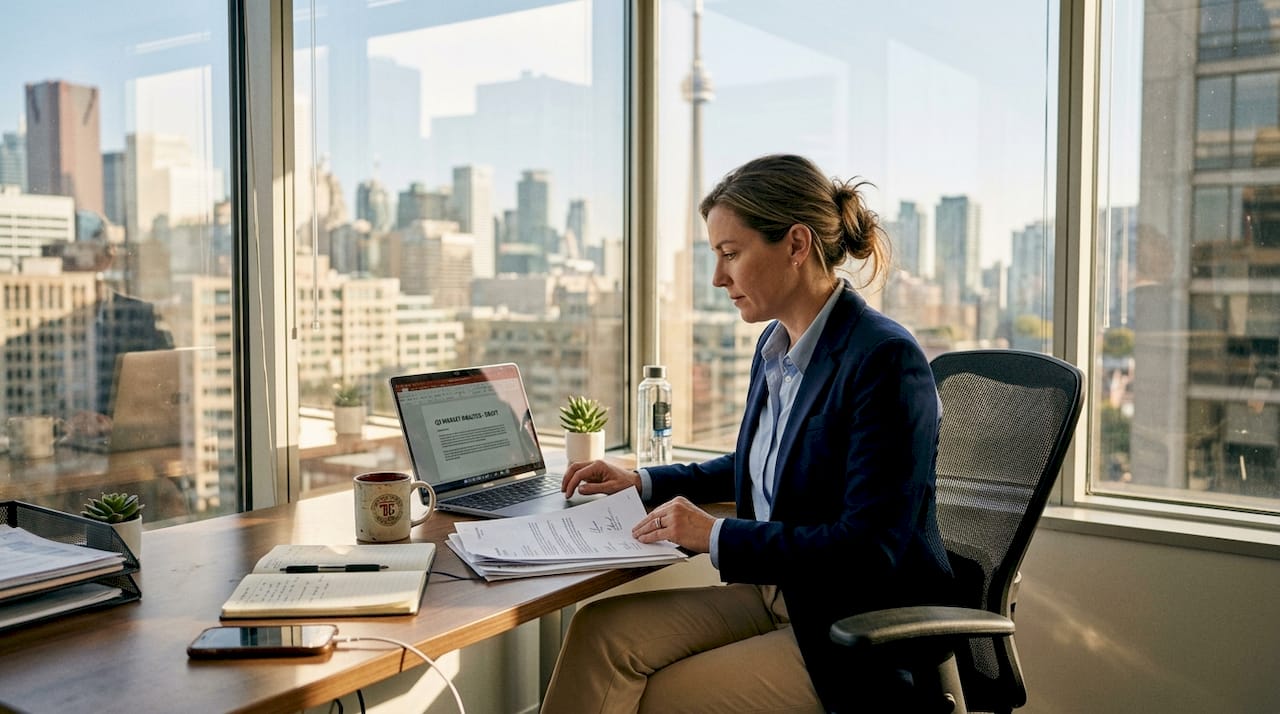 Businesswoman reviewing online notarized documents