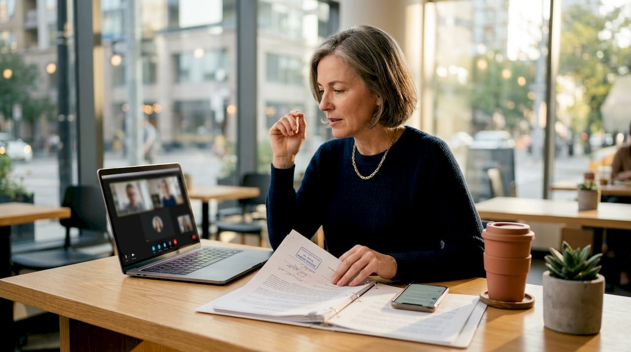 Woman notarizing documents at home in Ontario