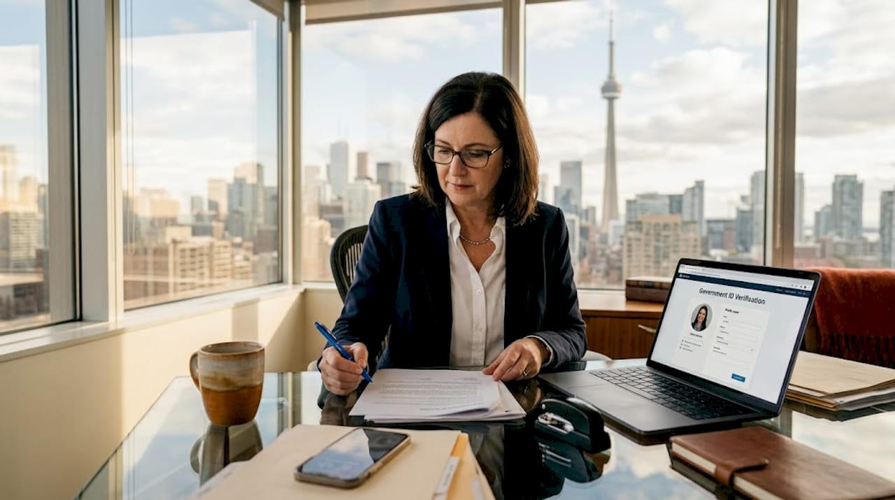 Businesswoman preparing business documents for notarization