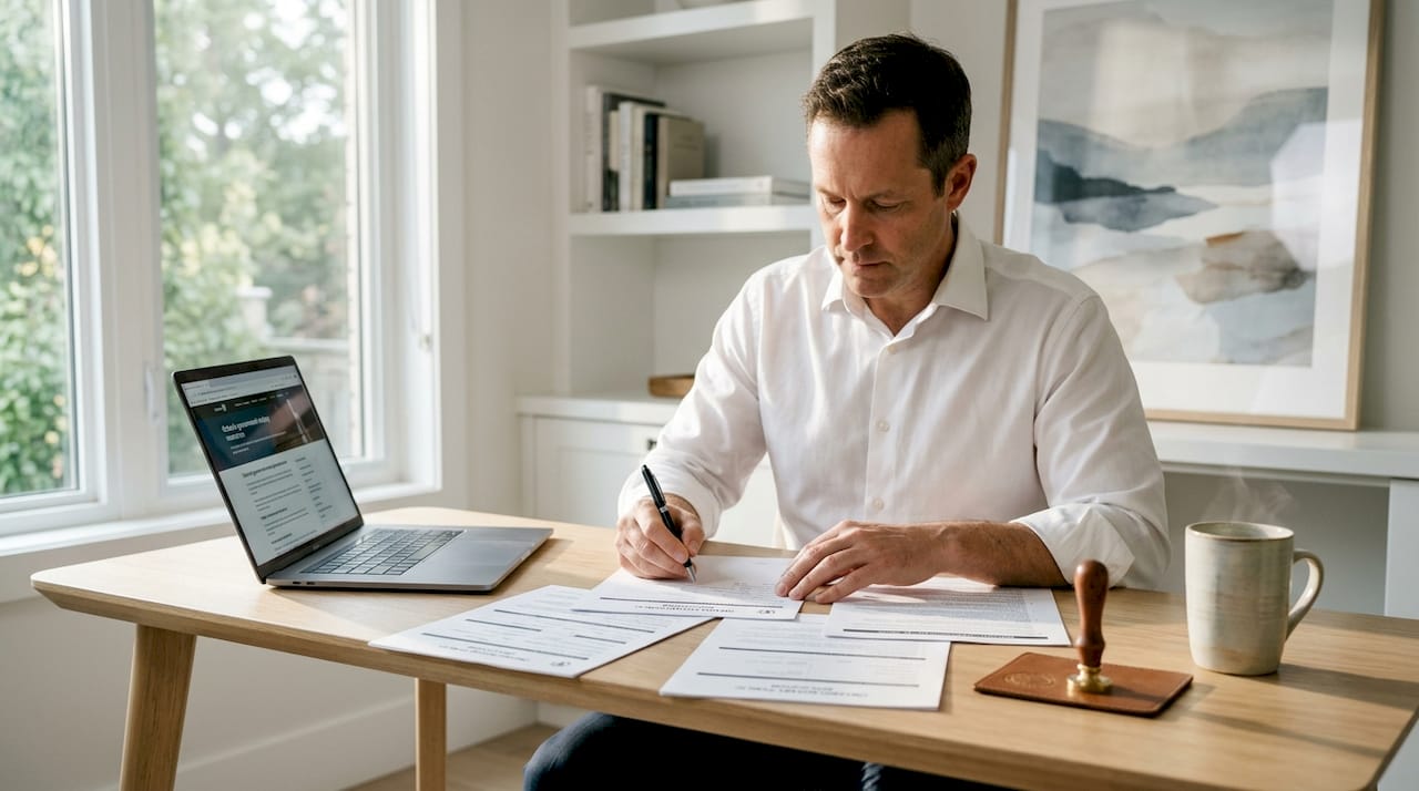 Person reviewing Ontario notary public application forms