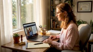 Online notary conducting remote notarization session