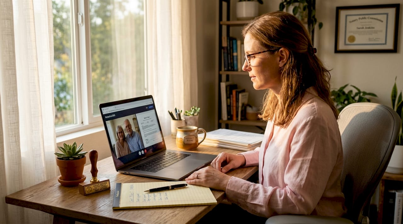 Online notary conducting remote notarization session